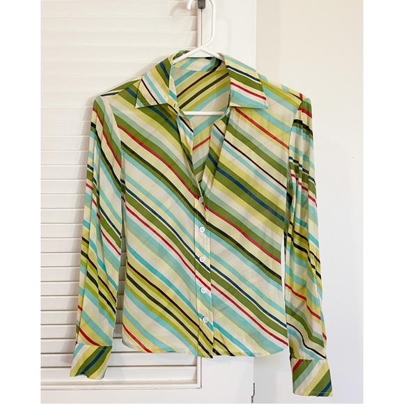 Vintage Tops - Vintage Y2K Silk Striped Button Down Blouse
